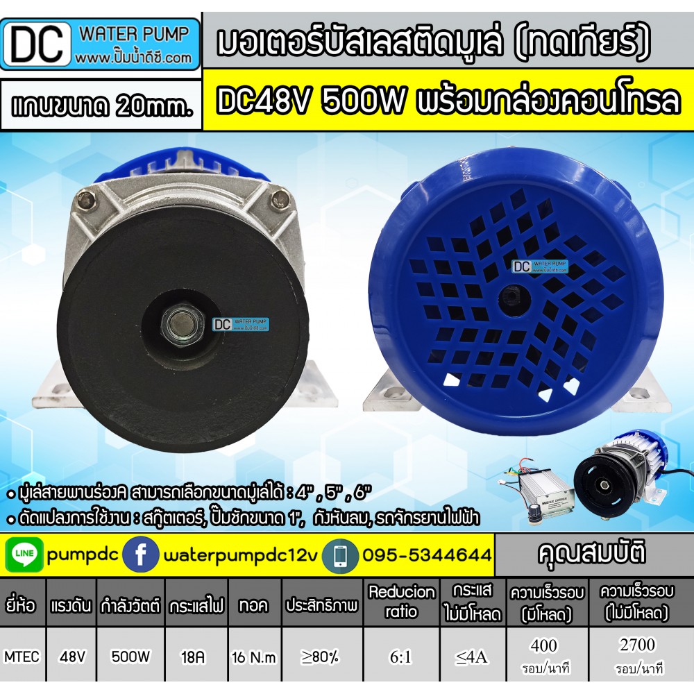 มอเตอร์บัสเลสติดมูเล่ 500W DC48V (ทดเกียร์) พร้อมกล่องคอนโทรล